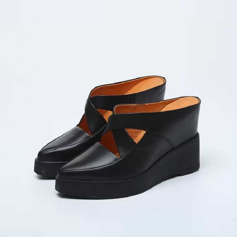 Slippers Pointed point heelless half slippers outside Baotou spring and summer platform cake show thin wedged women's shoes G230512