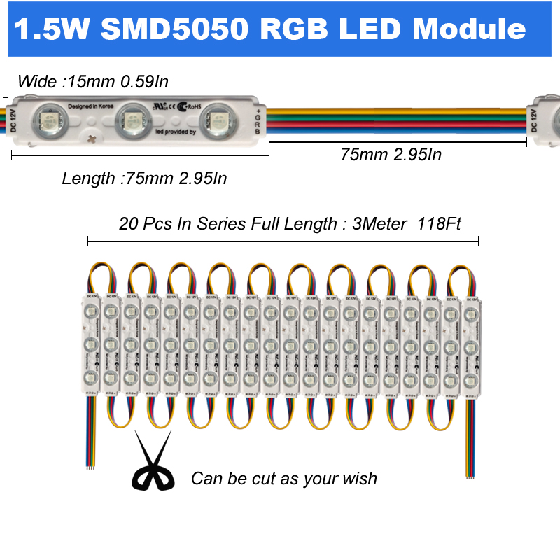Super Bright 3 LED Module RGB 5050 SMD led Waterproof Decorative Storefront LED Light for Letter Sign Advertising Signs crestech168