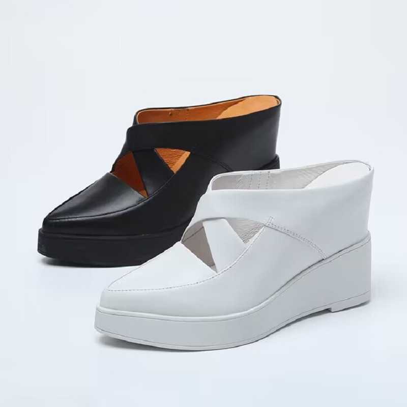 Slippers Pointed point heelless half slippers outside Baotou spring and summer platform cake show thin wedged women's shoes G230512