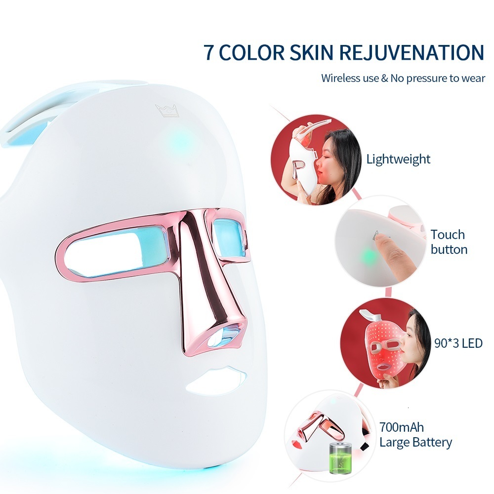 Face Care Devices Wireless 7 Colors LED Mask Pon Treatment Facal Beauty Skin Rejuvenation Anti Wrinkle USB Charge 230512