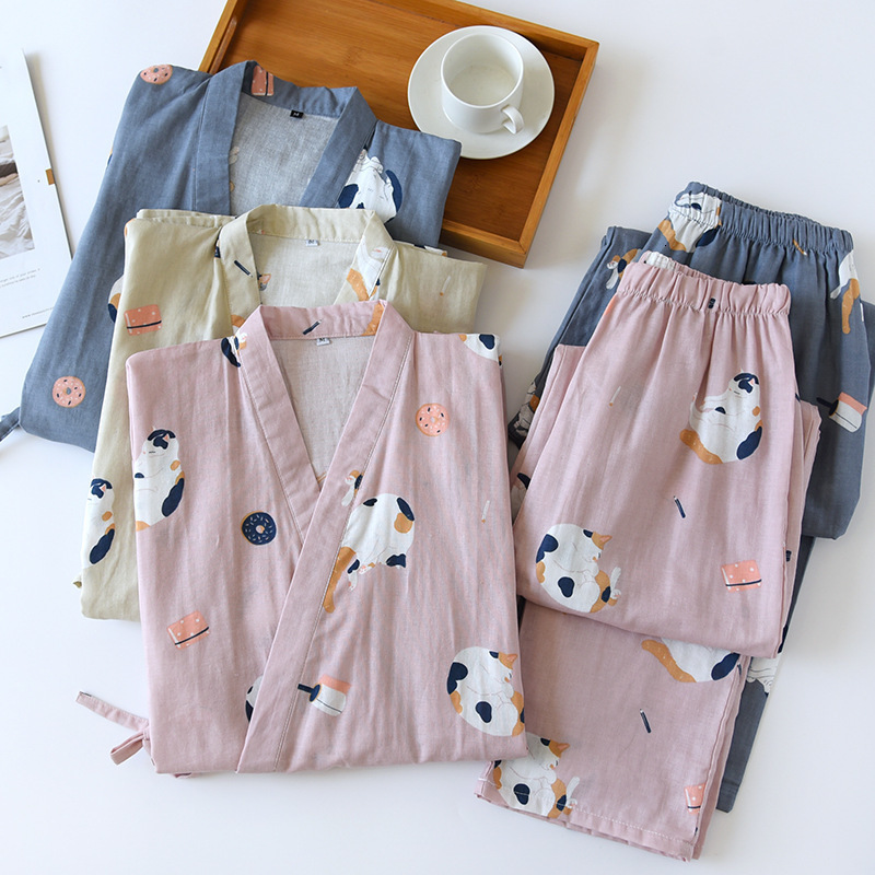 Womens Sleepwear Japanesestyle kimono twopiece couple pajamas cover men and women pure cotton gauze cute kitten thin home service plus size 230512, Khaki cat (woman)
Womens Sleepwear Japanesestyle kimono twopiece couple pajamas cover men and women pure cotton gauze cute kitten thin home service plus size 230512, Khaki cat (woman)
