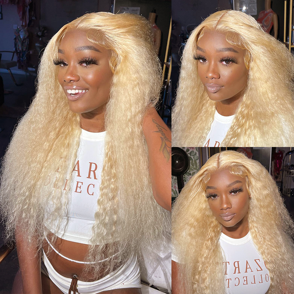 13x4 Deep Wave Lace Front Human Hair Wigs Brazilian 250% Loose Curly 13x4 Frontal Wig For Women 30 Inch 613 Honey Blonde Synthetic Wig