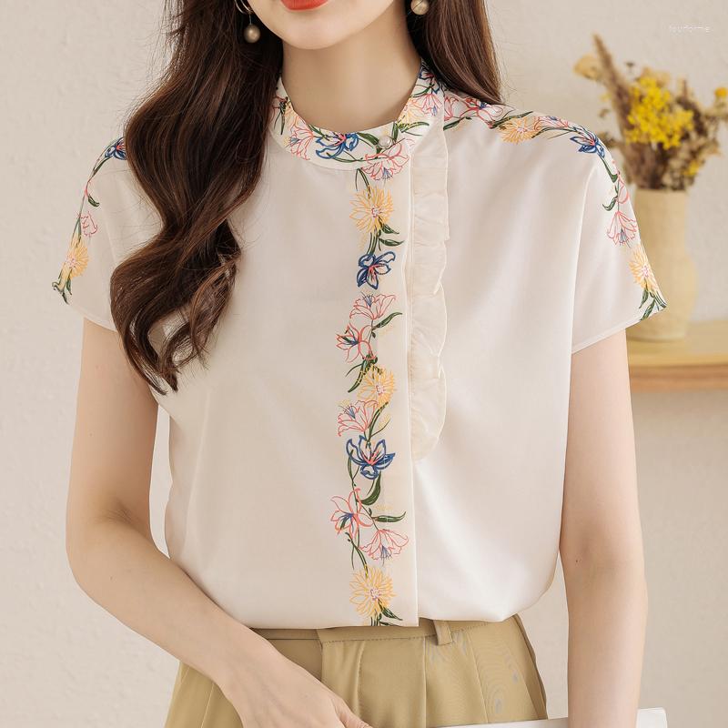 Women' Blouses Ruffle Front Vintage Printed Summer Chiffon Blouse Women Short Sleeve Satin Top Korean Elegant Ladies Floral, White
Women' Blouses Ruffle Front Vintage Printed Summer Chiffon Blouse Women Short Sleeve Satin Top Korean Elegant Ladies Floral, White