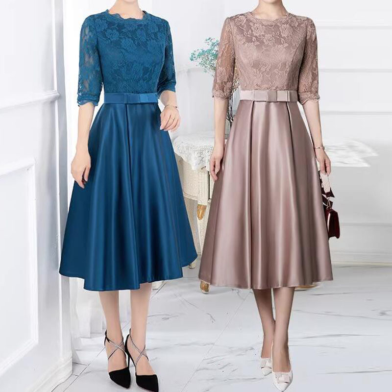 Short Mother of the Bride Dresses Hunter, Sage, Light Brown Mother's Party Gowns Satin with Lace Dress Half Sleeves Summer Style