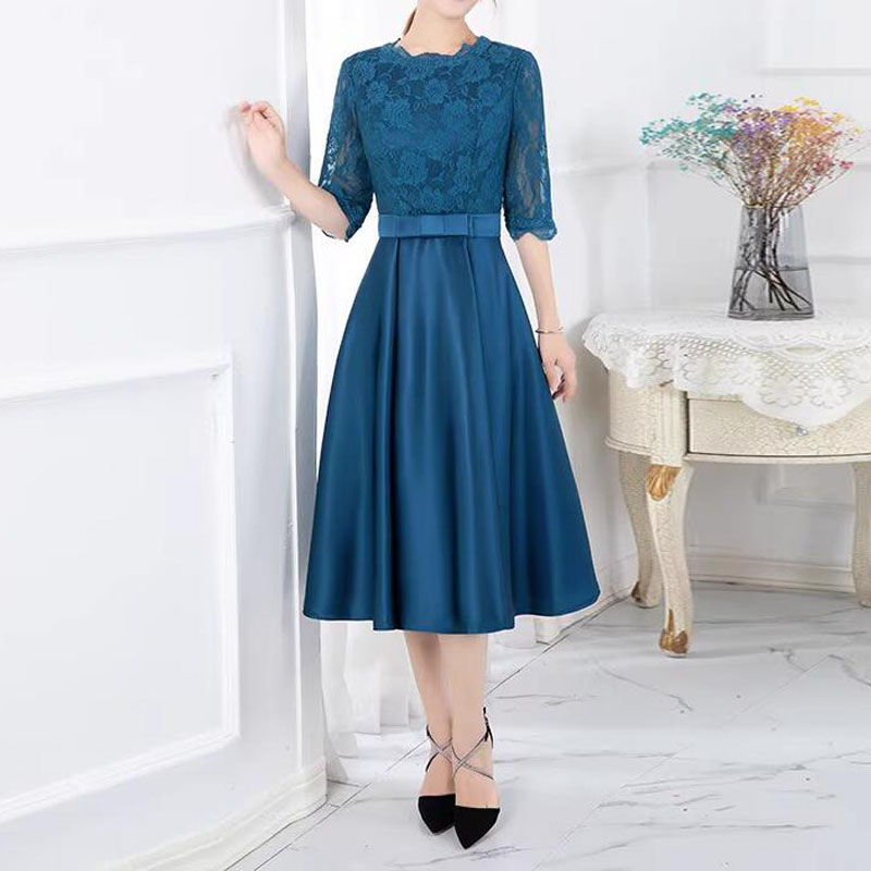 Short Mother of the Bride Dresses Hunter, Sage, Light Brown Mother's Party Gowns Satin with Lace Dress Half Sleeves Summer Style