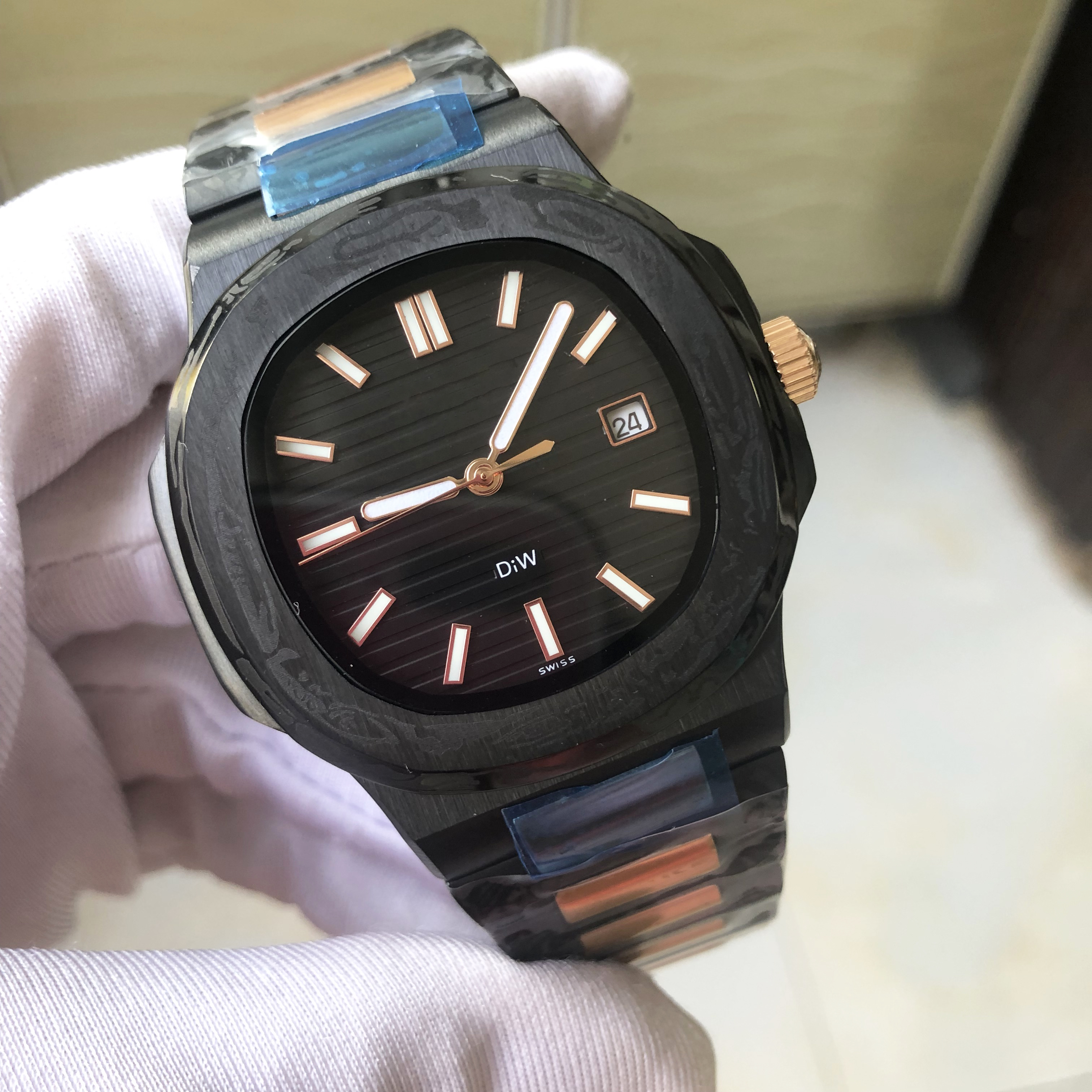 Luxury Men's Watch U1 Men Nautilus Watch Automatic Engraved Movement 5711 all black Dial Sapphire Stainless Steel Transparent Glass Back Wristwatches