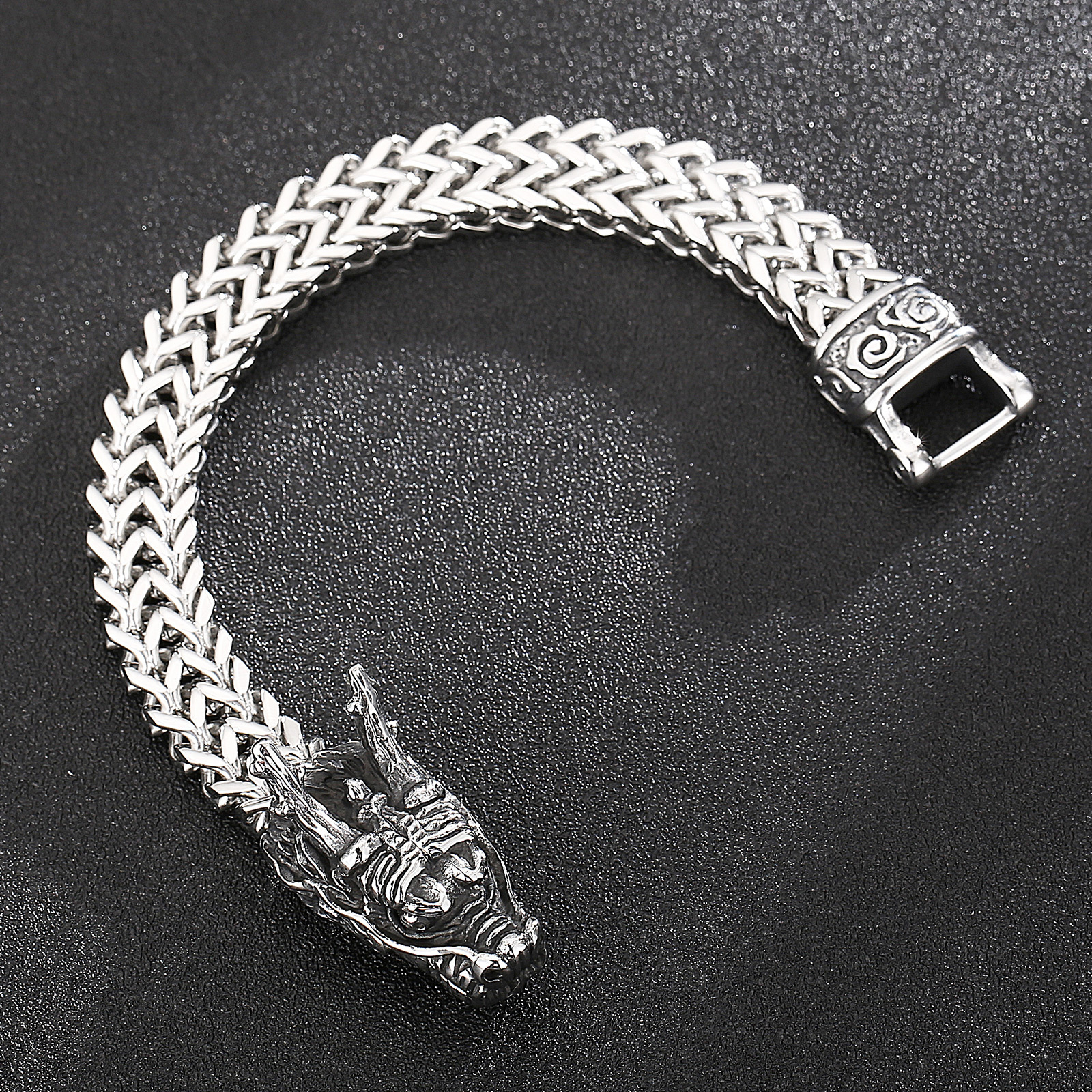 Chain Fongten Dragon Bracelet For Men Silver Color Stainless Steel Braided Mesh Link Viking Wrist Male Bangles Jewelry Gift 230511
