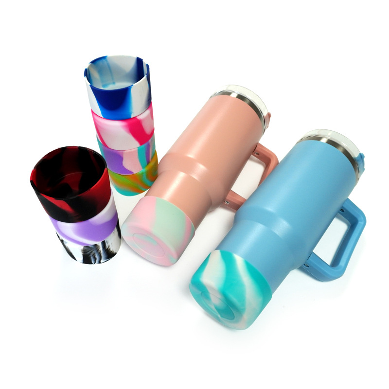 7.5cm Silicone protective water bottle boot for 40oz tumblers Coaster Bottle Sleeve Anti-slip bottom protective cover cup flask Gradient camo colors s