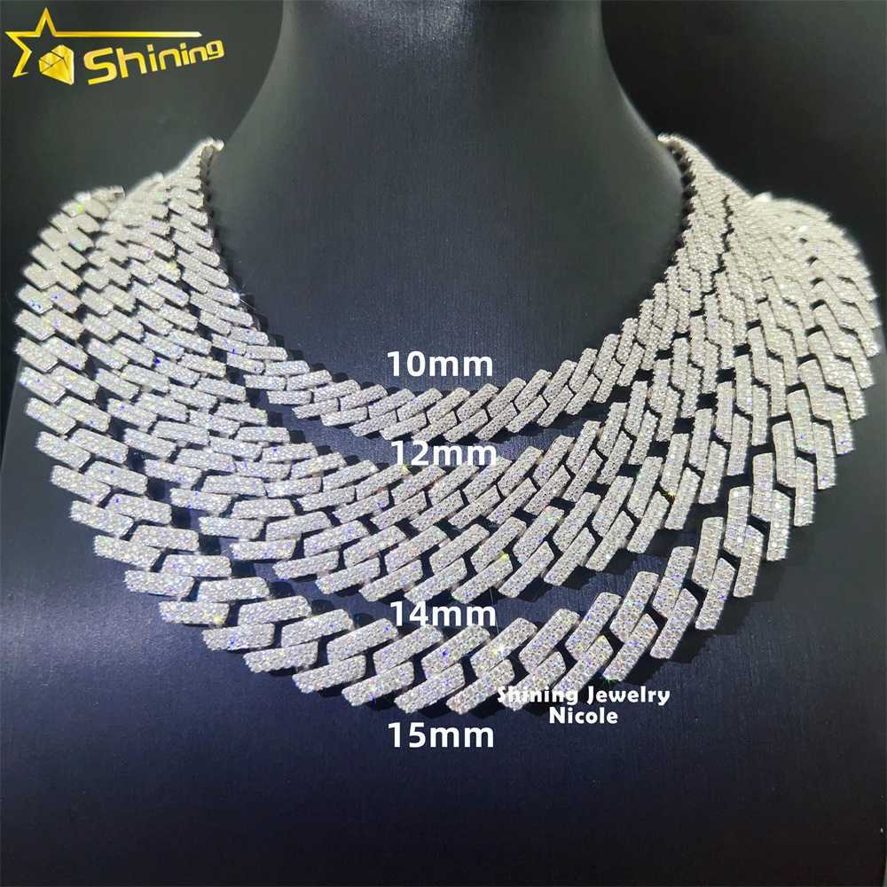 Pass Diamond Tester Hip Hop Popular 925 White Gold Real Vvs Moissanite 14mm Cuban Link Chain