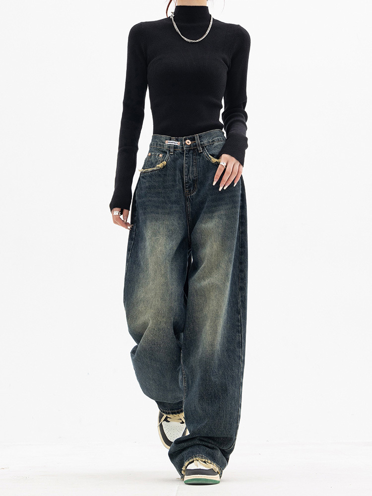 Womens Jeans High Waist Harajuku Vintage BF Style Streetwear Allmatch Loose Fashion Femme Wide Leg Denim Trousers 230512, Deep blue
Womens Jeans High Waist Harajuku Vintage BF Style Streetwear Allmatch Loose Fashion Femme Wide Leg Denim Trousers 230512, Deep blue