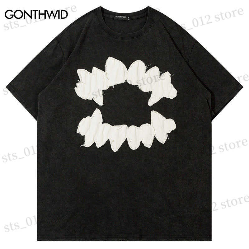 Men's T-Shirts Vintage Men T Shirt Hip Hop Embroidery Teeth Patch Washed Tshirt Punk Gothic Oversized Tee Shirts 2023 Harajuku Cotton Loose Top T230512, Black
Men's T-Shirts Vintage Men T Shirt Hip Hop Embroidery Teeth Patch Washed Tshirt Punk Gothic Oversized Tee Shirts 2023 Harajuku Cotton Loose Top T230512, Black