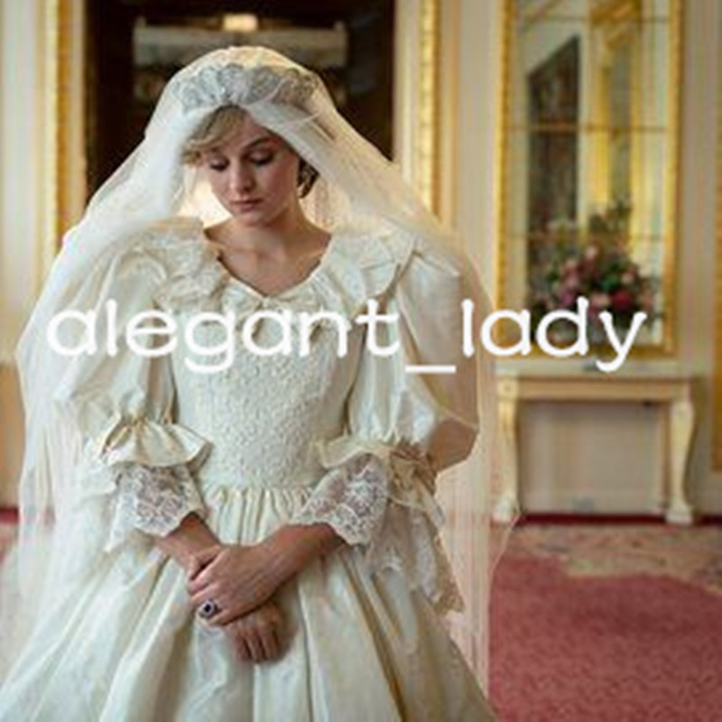 Vintage 1980's Bridal Dresses with Long Sleeve "the crown" Lace Taffeta Cathedral Train Royal Princess Wedding Gown