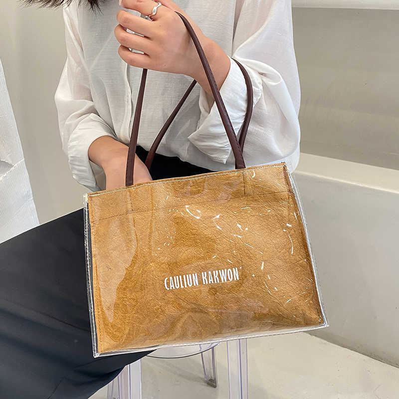 Kraft Paper Small Tote Bags for Women 2023 Trend Clear Pvc Designer Handbag Letter Pattern Female Shipping Shoulder Bag 230512, Brown
Kraft Paper Small Tote Bags for Women 2023 Trend Clear Pvc Designer Handbag Letter Pattern Female Shipping Shoulder Bag 230512, Brown