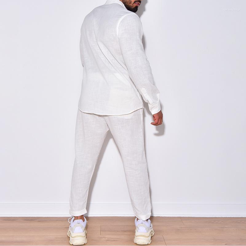 Tracksuits European And American Men's Linen Autumn Casual Suit Long-Sleeved One-Piece Cargo Trousers Are On Sale