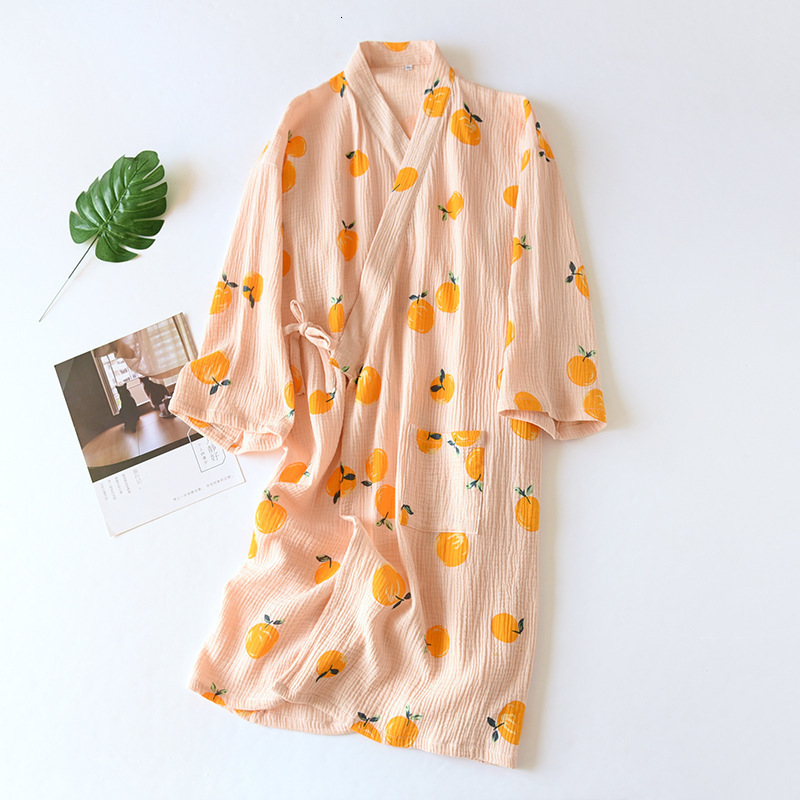 Womens Sleepwear Japanese kimono dressing gown spring and autumn ladies cotton crepe cloth thin summer bathrobe home service sleepwear bath robe 23051