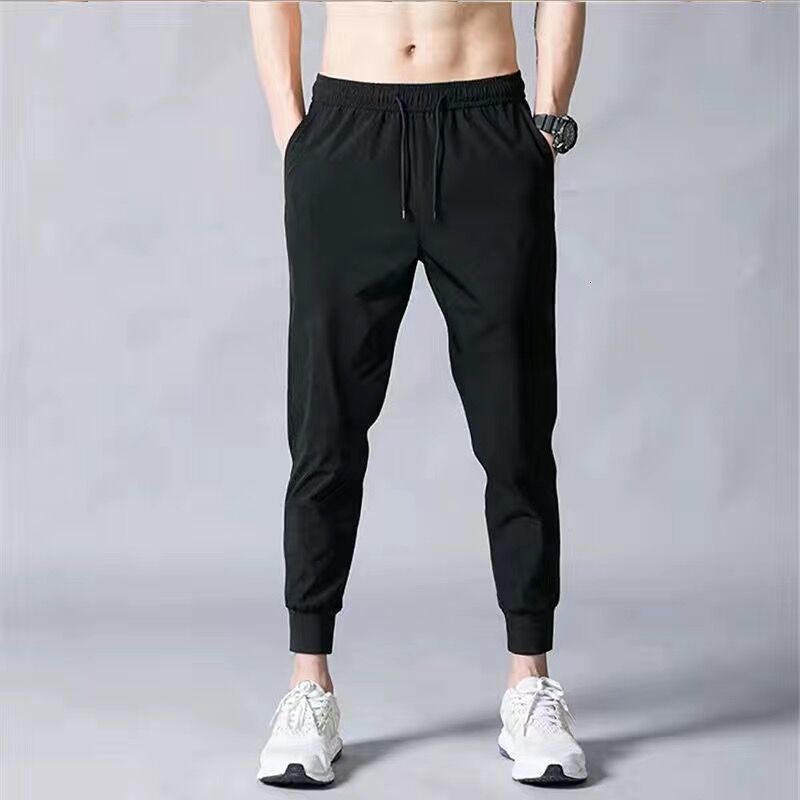 Men's Pants Ice silk pants men's pants summer thin trousers quick-drying sports pants men's loose casual pants men's waist nine-po