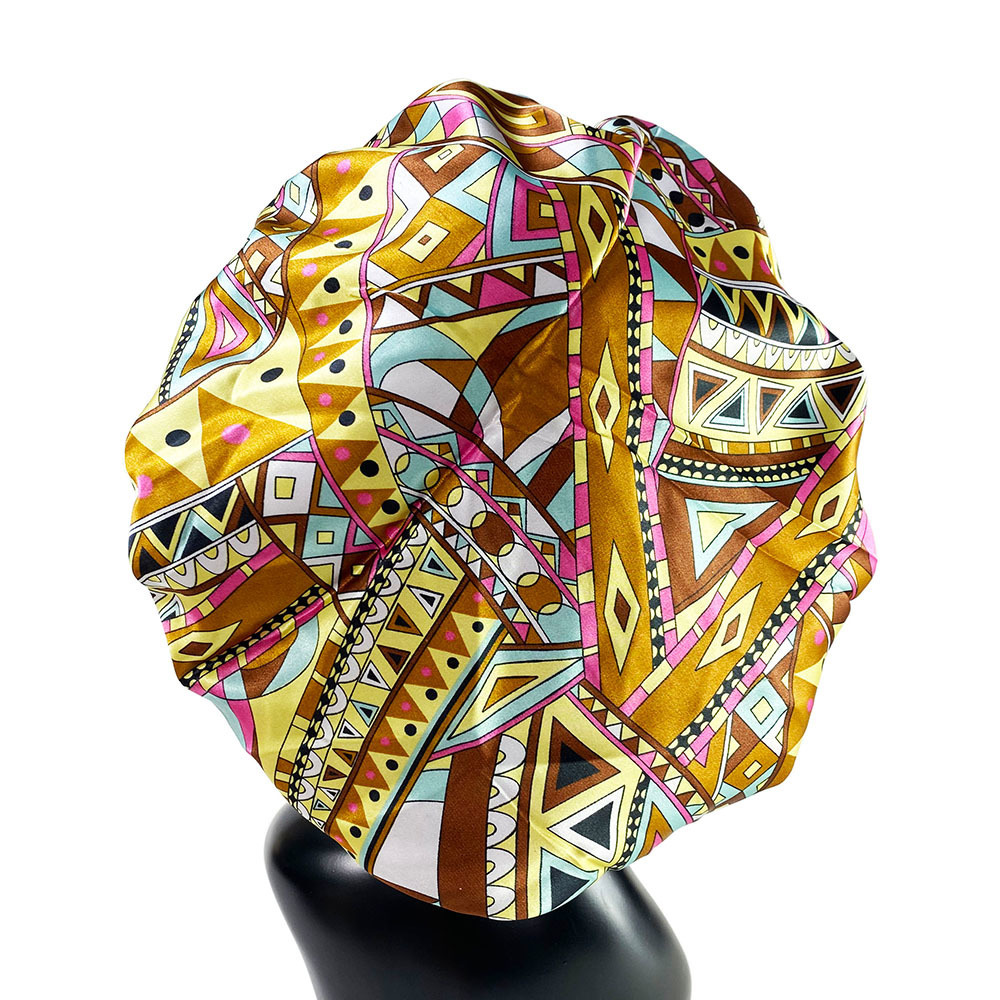 Hijab Satin Bonnet Cap Double Layer Silky Big Bonnet for Lady Printing Sleep Cap Head Wrap 230511