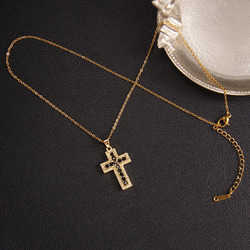 Fashion Trend Dia Chain Womens Mens Jewelry Gold CZ Pendant Flashing Cross Stainless Steel Necklace Free Shipping
