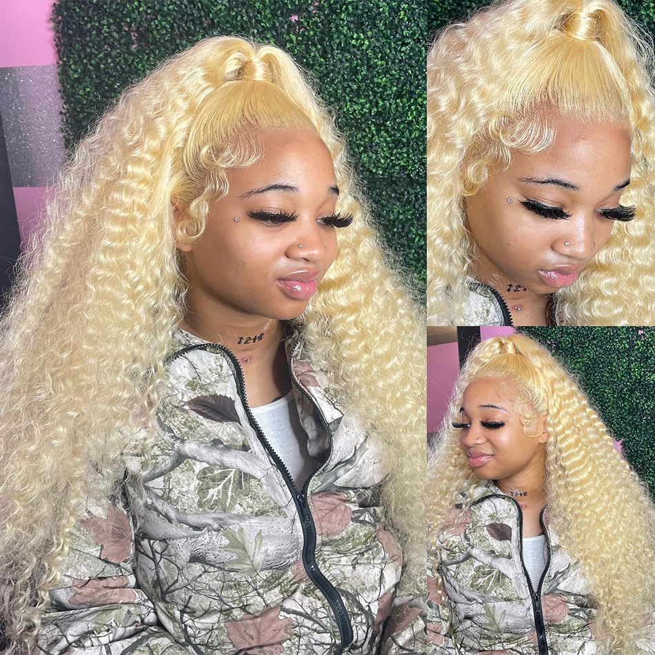 Free shipping Brazilian 13x4 Deep Wave Transparent Lace Frontal Wigs 613 Honey Blonde Color Curly Human Hair Wig Synthetic Heat Resistant For Women