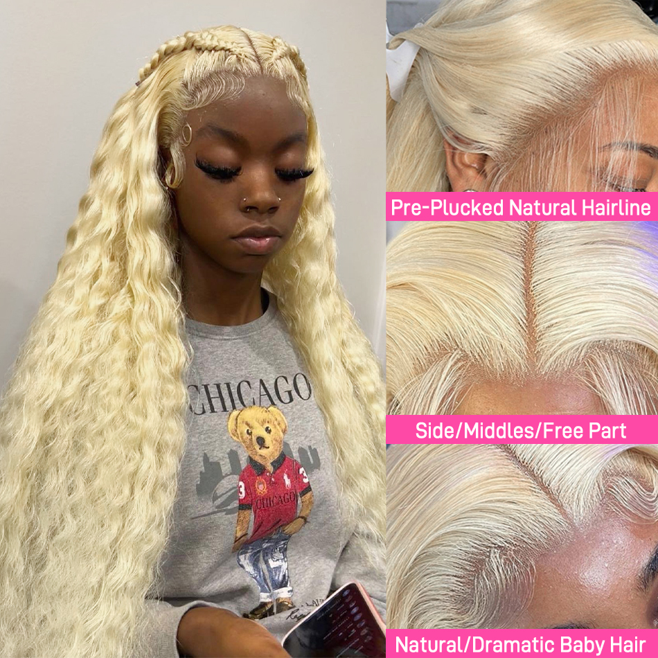 Free shipping Brazilian 13x4 Deep Wave Transparent Lace Frontal Wigs 613 Honey Blonde Color Curly Human Hair Wig Synthetic Heat Resistant For Women