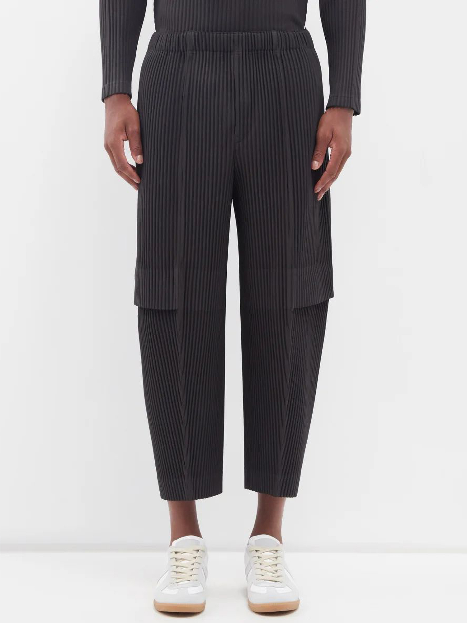 Men's Pants Miyake Pleated Homme Men Cargo Black Pants High Waist Ankle-Length Pants 230512