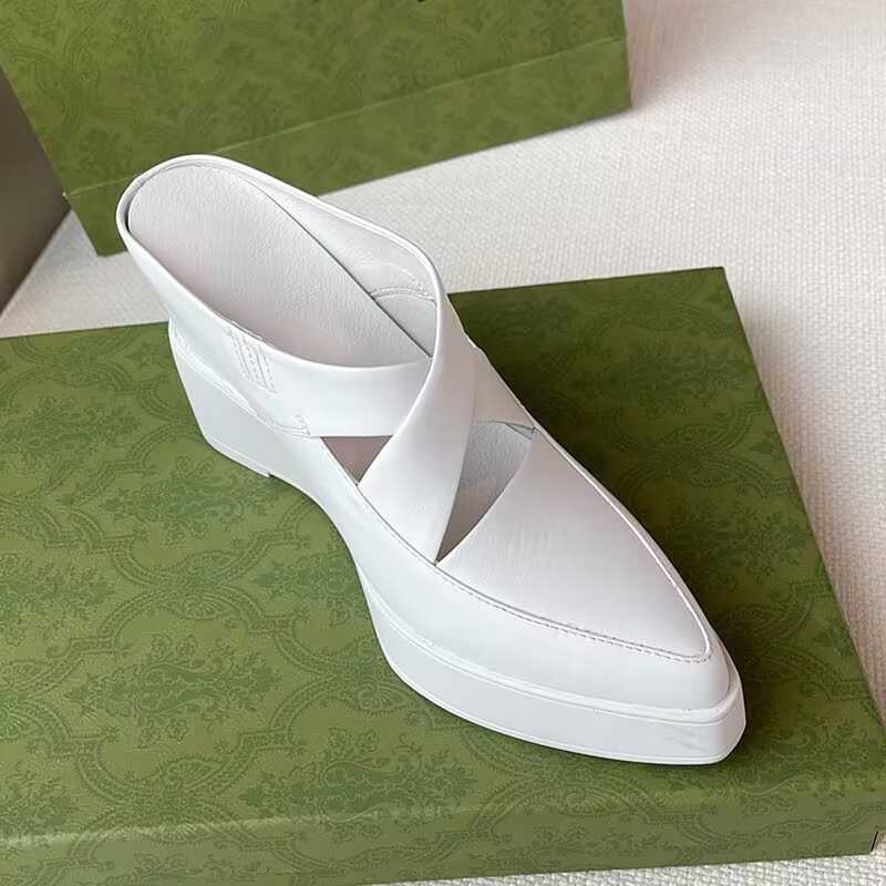 Slippers Pointed point heelless half slippers outside Baotou spring and summer platform cake show thin wedged women's shoes G230512