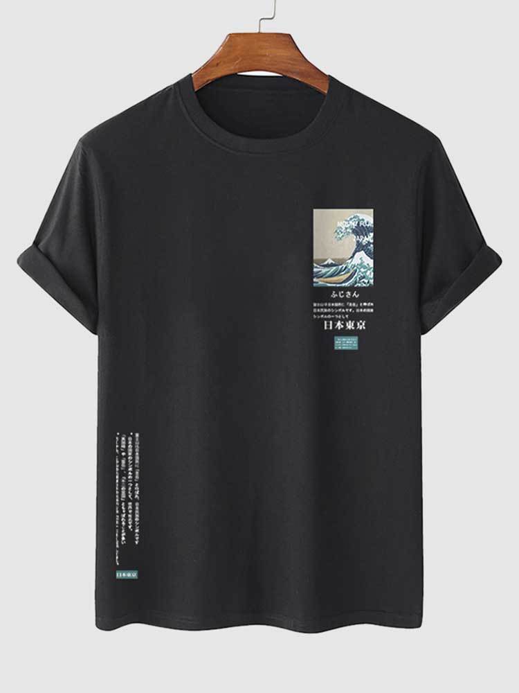 Men's T-ShirtsT-shirts for Men Japanese Printed Sea Wave Graphic Short Sleeves Tees Casual Summer Streetwear Cotton Tops Black Z5077975 230512