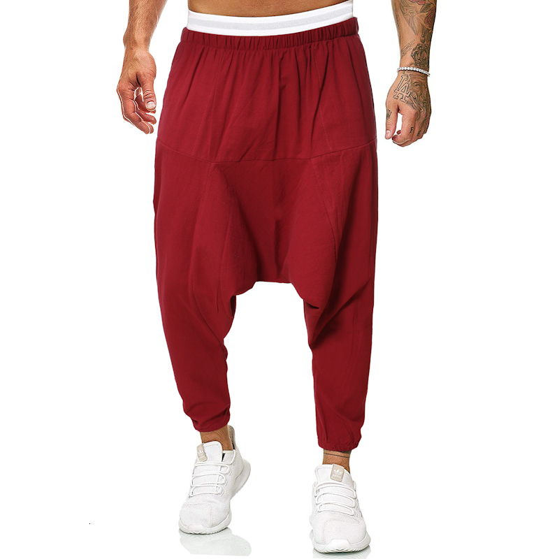 Men's Pants Men Linen Cross-Pants Mens Baggy Harem Pants Men Solid Black Trousers Male HipHop Joggers Man Streetwear Wide Legs Pants 230512