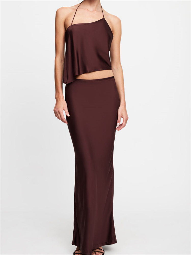 Two Piece Dress CHRONSTYLE Women Y2K 2 Skirt Sets Outfits Sleeveless Off Shoulder Halter Backless Camis Tops Midi Skirts Summer Streetwear 230512