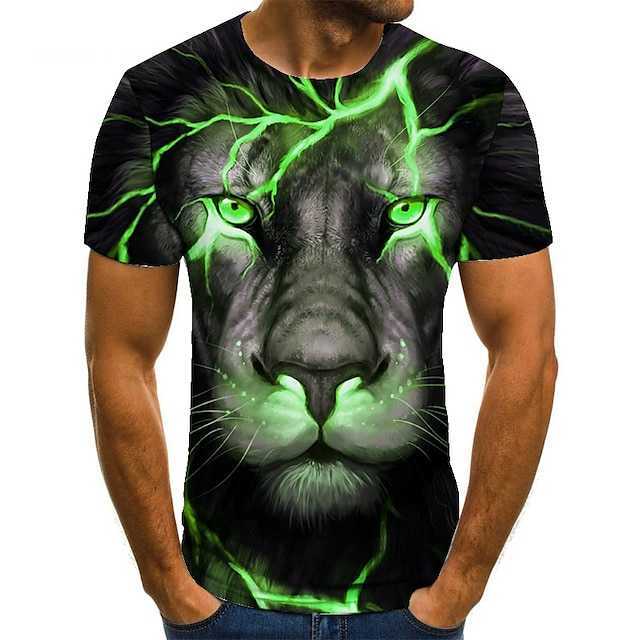 RUKAS Interesting T-shirt Graphic Animal Lion Neck Lower Collar Black Red Blue Purple Green 3D Printing Large Size Casual Short Sleeve Printed Clothin
