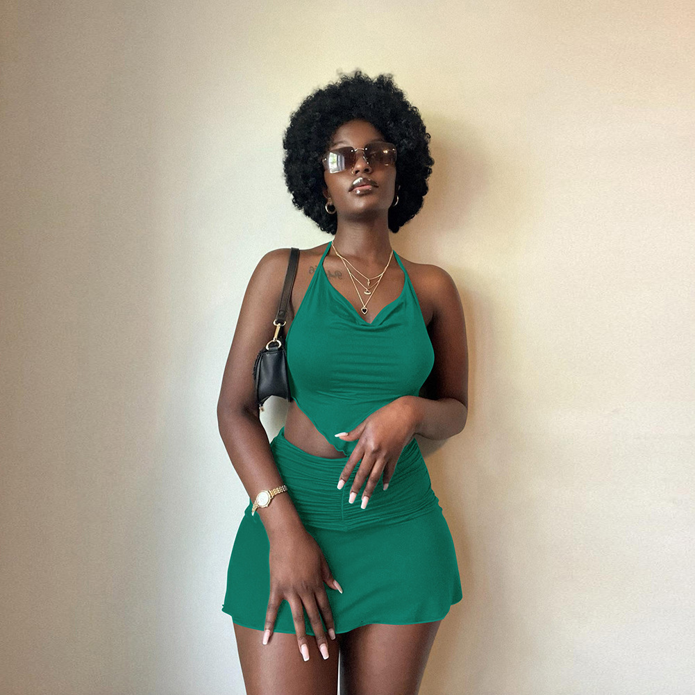 Two Piece Dress Echoine Solid Halter Backless Crop Top Mini Skirt Beach Holidays Women Outfits Skinny Sexy Pleated Fold Set Summer Clothes 230512, Green
Two Piece Dress Echoine Solid Halter Backless Crop Top Mini Skirt Beach Holidays Women Outfits Skinny Sexy Pleated Fold Set Summer Clothes 230512, Green
