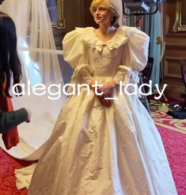 Vintage 1980's Bridal Dresses with Long Sleeve "the crown" Lace Taffeta Cathedral Train Royal Princess Wedding Gown