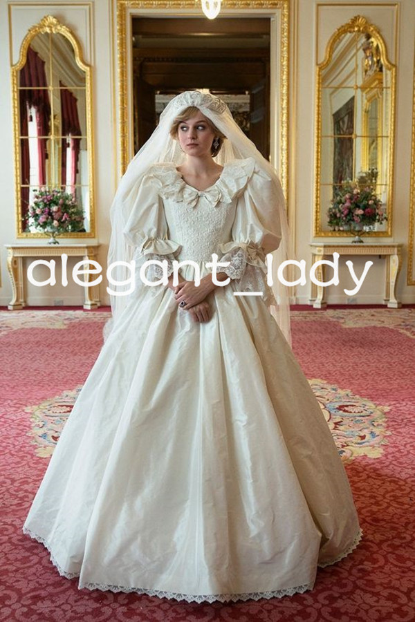 Vintage 1980's Bridal Dresses with Long Sleeve "the crown" Lace Taffeta Cathedral Train Royal Princess Wedding Gown
