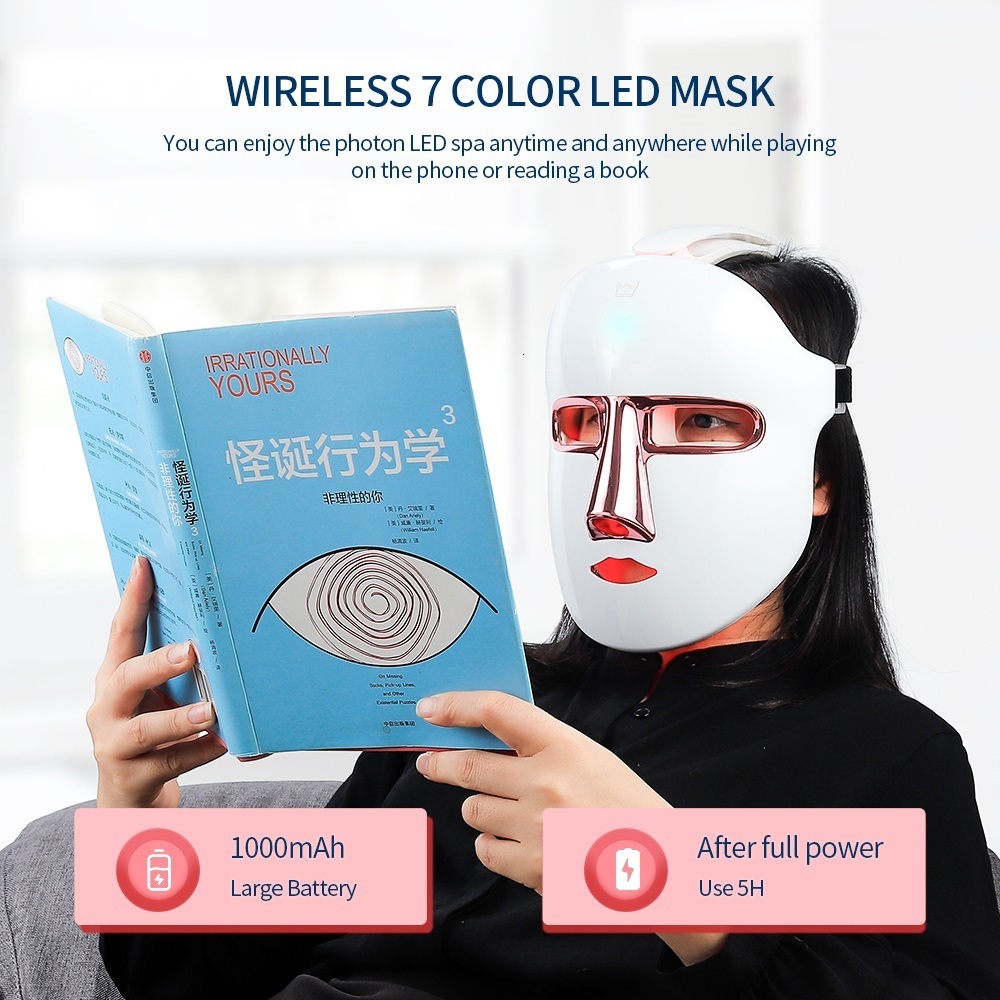 Face Care Devices Wireless 7 Colors LED Mask Pon Treatment Facal Beauty Skin Rejuvenation Anti Wrinkle USB Charge 230512