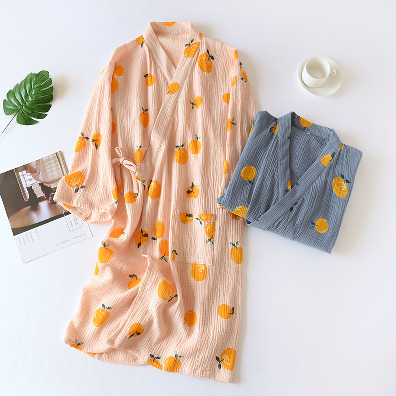 Womens Sleepwear Japanese kimono dressing gown spring and autumn ladies cotton crepe cloth thin summer bathrobe home service sleepwear bath robe 23051