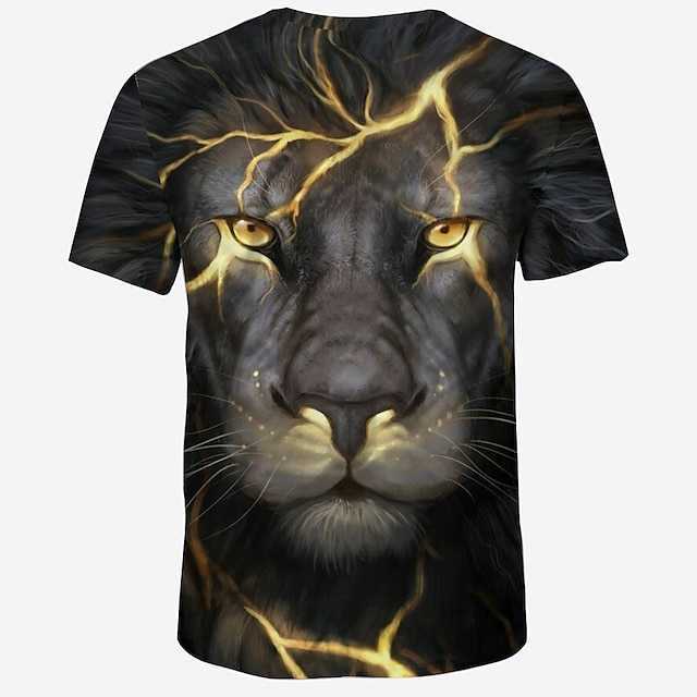 RUKAS Interesting T-shirt Graphic Animal Lion Neck Lower Collar Black Red Blue Purple Green 3D Printing Large Size Casual Short Sleeve Printed Clothin