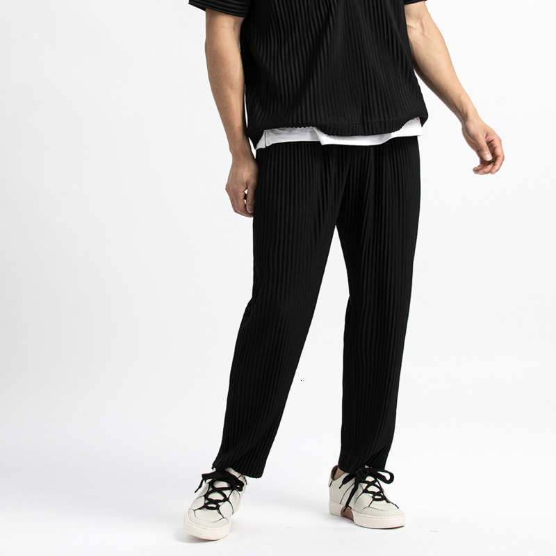 Men's Pants IEFB /men's wear Japanese stretch fold fabric thin style loose wide leg pants straight pleated casual pants for male Y3059 JF150