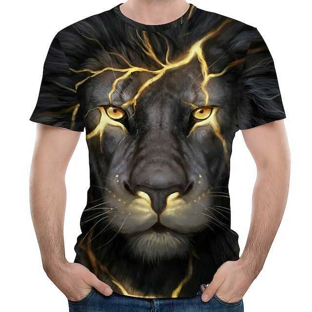 RUKAS Interesting T-shirt Graphic Animal Lion Neck Lower Collar Black Red Blue Purple Green 3D Printing Large Size Casual Short Sleeve Printed Clothin