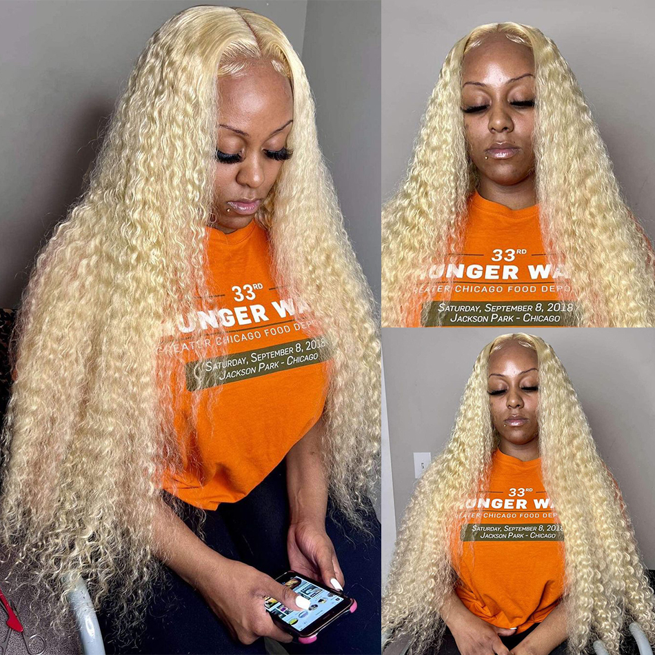 Free shipping Brazilian 13x4 Deep Wave Transparent Lace Frontal Wigs 613 Honey Blonde Color Curly Human Hair Wig Synthetic Heat Resistant For Women