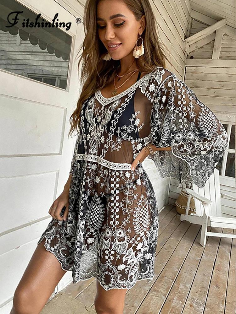 Swimwear Fitshinling Lace Summer Dresses Women Beach Cover Up Swimwear Floral Transparent Sexy Hot Pareo Beachwear Outfits Short Dress, Black
Swimwear Fitshinling Lace Summer Dresses Women Beach Cover Up Swimwear Floral Transparent Sexy Hot Pareo Beachwear Outfits Short Dress, Black