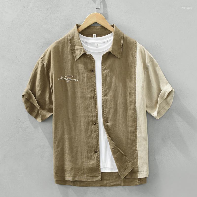 Men's Casual Shirts Pure Linen Patchwork Short Sleeve Shirt For Men Fashion Letter Embroidery Personality Tops 2023 Summer, 2785 khaki
Men's Casual Shirts Pure Linen Patchwork Short Sleeve Shirt For Men Fashion Letter Embroidery Personality Tops 2023 Summer, 2785 khaki