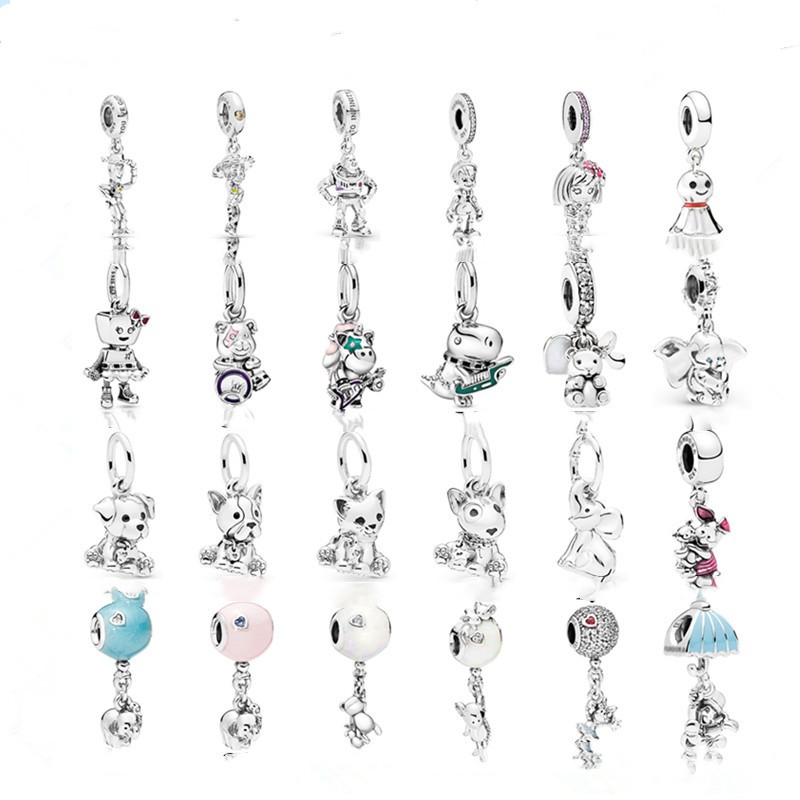 925 Sterling Silver Dangle Charm Robot Animal Cute Bear Bottle Bead Fit Pandora Charms Bracelet DIY Jewelry Accessories
