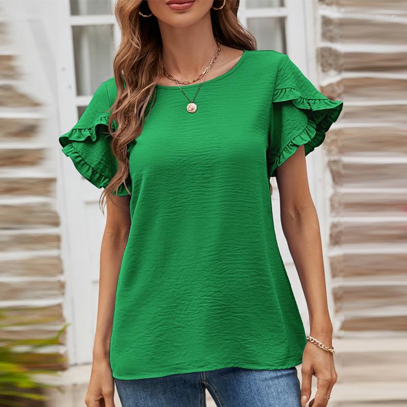 Women' Blouses 2023 Summer Solid Color Round Collar Sweet Short Petal Sleeve Blouse Casual Loose Shirt Women Tops Clothes Blusas 26672, Dark pink
Women' Blouses 2023 Summer Solid Color Round Collar Sweet Short Petal Sleeve Blouse Casual Loose Shirt Women Tops Clothes Blusas 26672, Dark pink