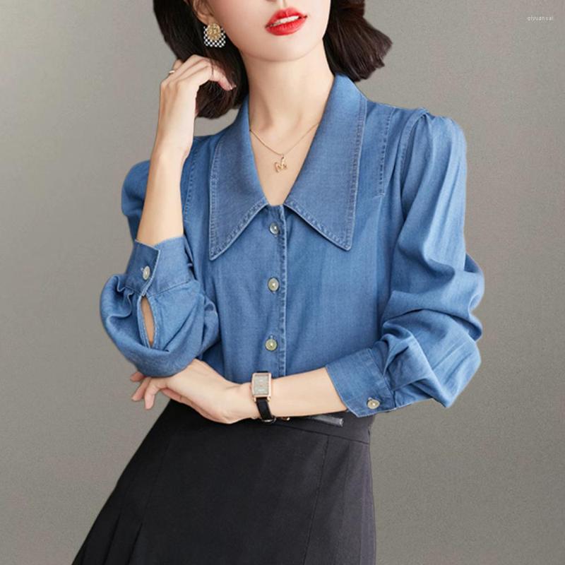 Women' Blouses Retro Ladies Denim Shirt Long Sleeve Lapel Elegant Women 2023 Fashion Female Tops Casual Streetwear Clothing, Blue
Women' Blouses Retro Ladies Denim Shirt Long Sleeve Lapel Elegant Women 2023 Fashion Female Tops Casual Streetwear Clothing, Blue