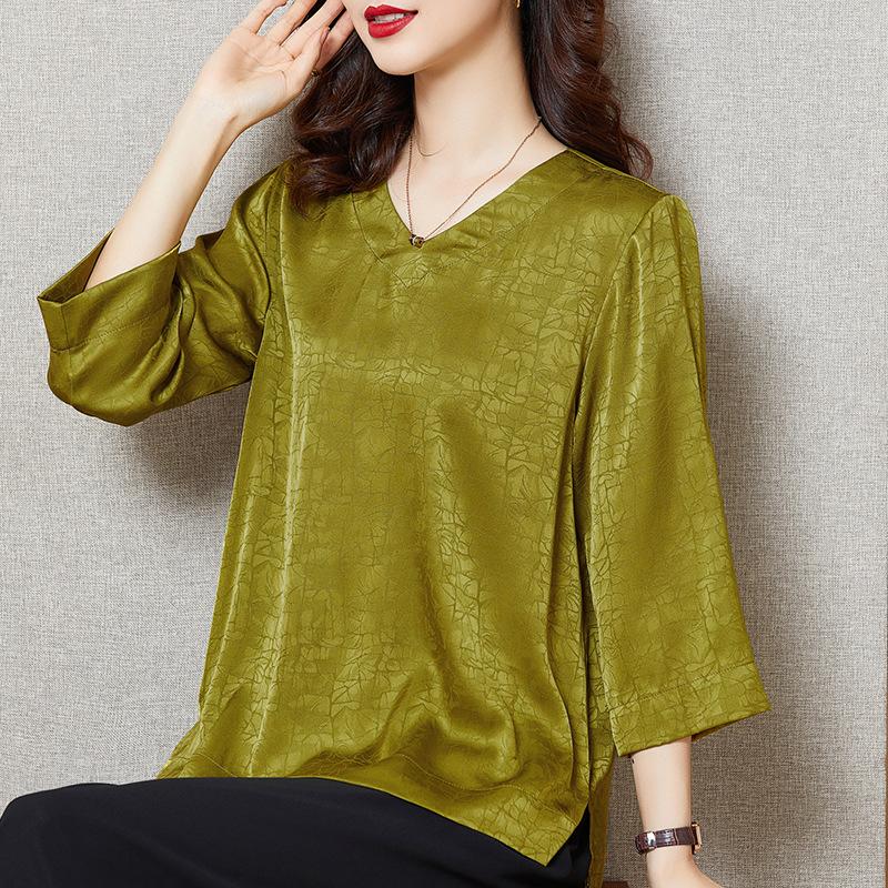 Women' Blouses Silk Top Women' Long-sleeved V-neck Shirt Loose Spring Retro Womens Tops Blusas Regular Solid Casual, Green
Women' Blouses Silk Top Women' Long-sleeved V-neck Shirt Loose Spring Retro Womens Tops Blusas Regular Solid Casual, Green