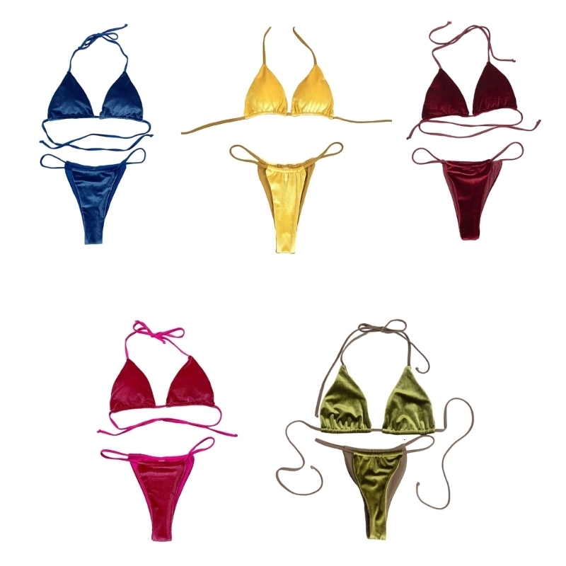 Women' Swimwear Summer Halter Bikini Set Backless Two Pieces Swimsuit Beachwear Fashion Velvet Bathing Suits for Women Female 230512, Yellow
Women' Swimwear Summer Halter Bikini Set Backless Two Pieces Swimsuit Beachwear Fashion Velvet Bathing Suits for Women Female 230512, Yellow