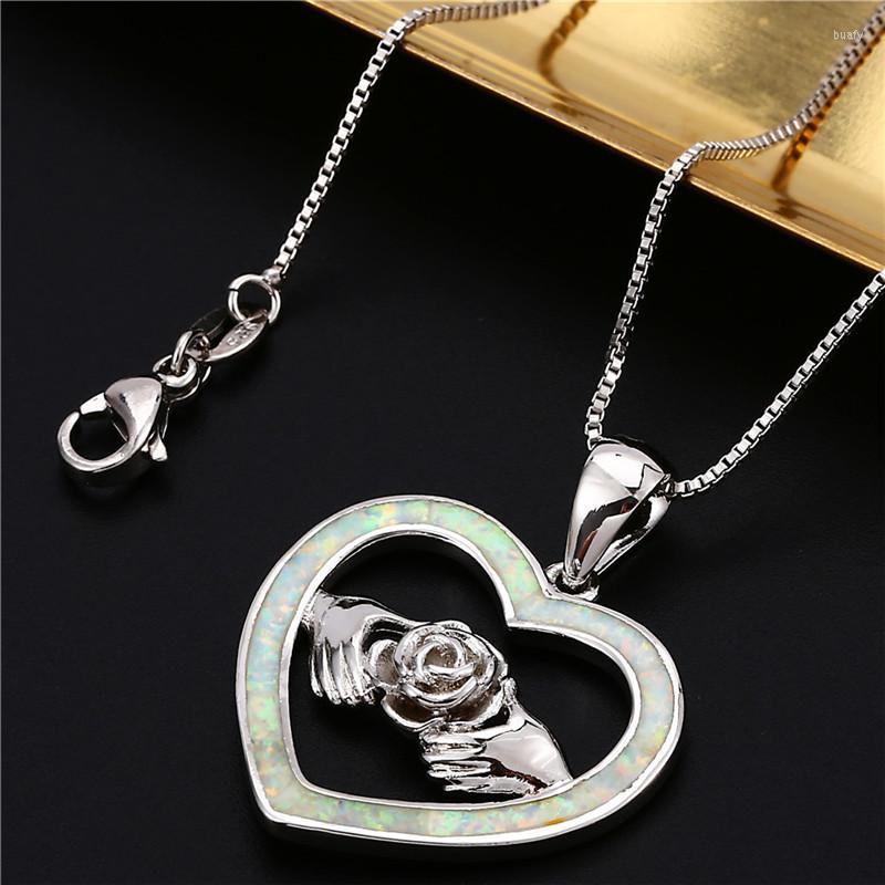 Pendant Necklaces Elegant Rose Flower Love Heart Necklace Blue White Opal Stone Pendants Gold Silver Color Chain For Women
Pendant Necklaces Elegant Rose Flower Love Heart Necklace Blue White Opal Stone Pendants Gold Silver Color Chain For Women