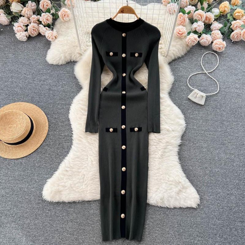 Casual Dresses Slim Button Autumn Patchwork Bodycon Knitted Cotton Sweater Long Dress Winter Party Women Elegant Sheath Tunic Vestidos, Black
Casual Dresses Slim Button Autumn Patchwork Bodycon Knitted Cotton Sweater Long Dress Winter Party Women Elegant Sheath Tunic Vestidos, Black