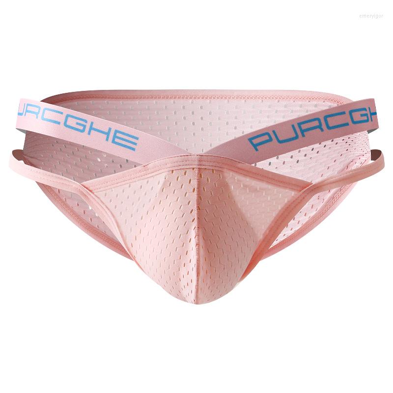 Underpants Low Waist Silver Grey Men's Briefs Breathable Sexy Triangle Underwear Ice Silk Mesh Pure Pouch Enhancing, Silver gray