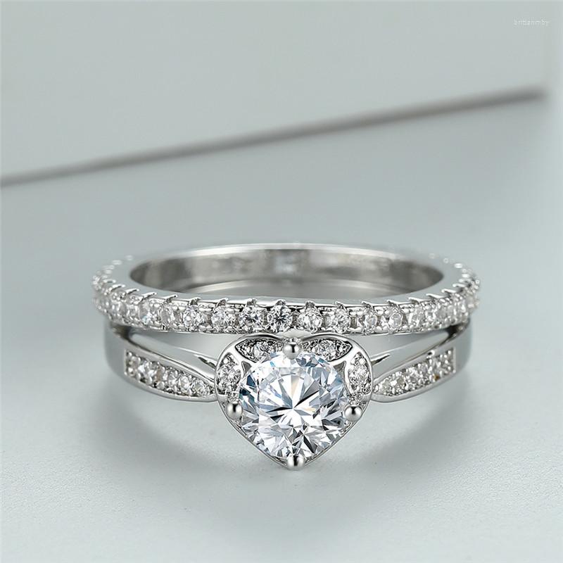 Wedding Rings Romantic Female Love Heart Ring Set White Zircon Round CZ Stone Engagement Trendy Silver Color Sets For Women
Wedding Rings Romantic Female Love Heart Ring Set White Zircon Round CZ Stone Engagement Trendy Silver Color Sets For Women
